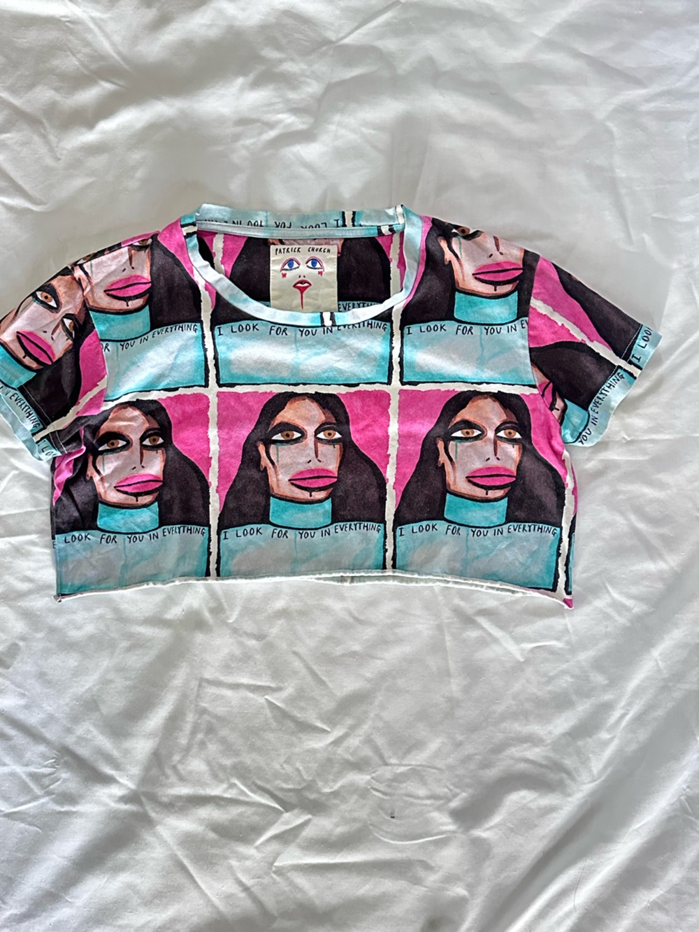 Patrick Church Pink & Teal Cropped Graphic Tee